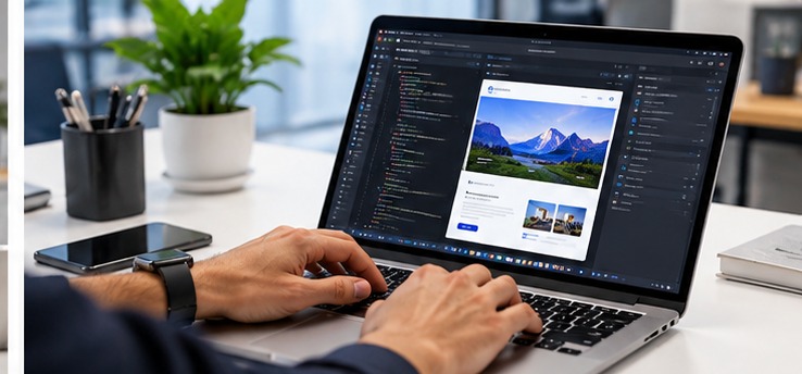 Laptop and desk for website editing and updates
